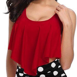 High Waisted Ruffled Top Tummy Control Swimsuit